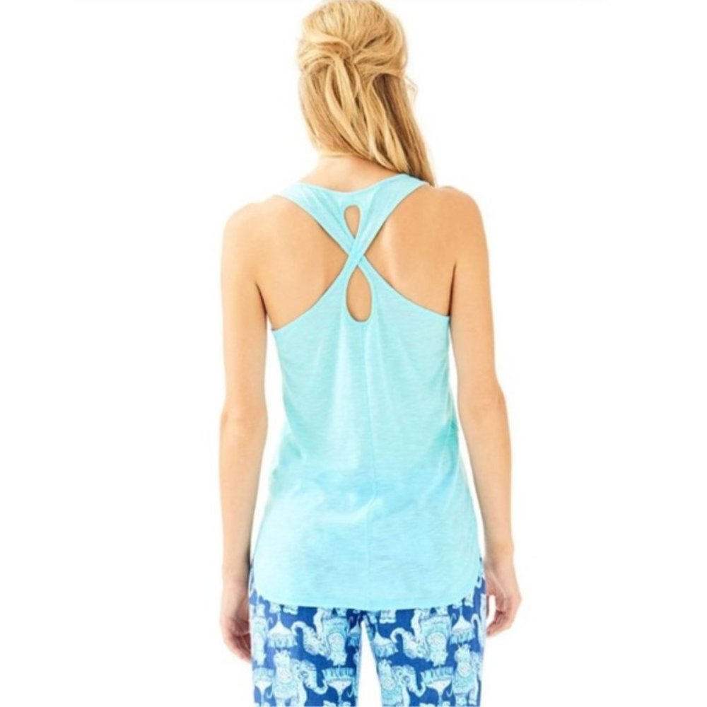 Lilly Pulitzer Luxletic KAI Tank Top Cross Strap Mint Green/Blue XS